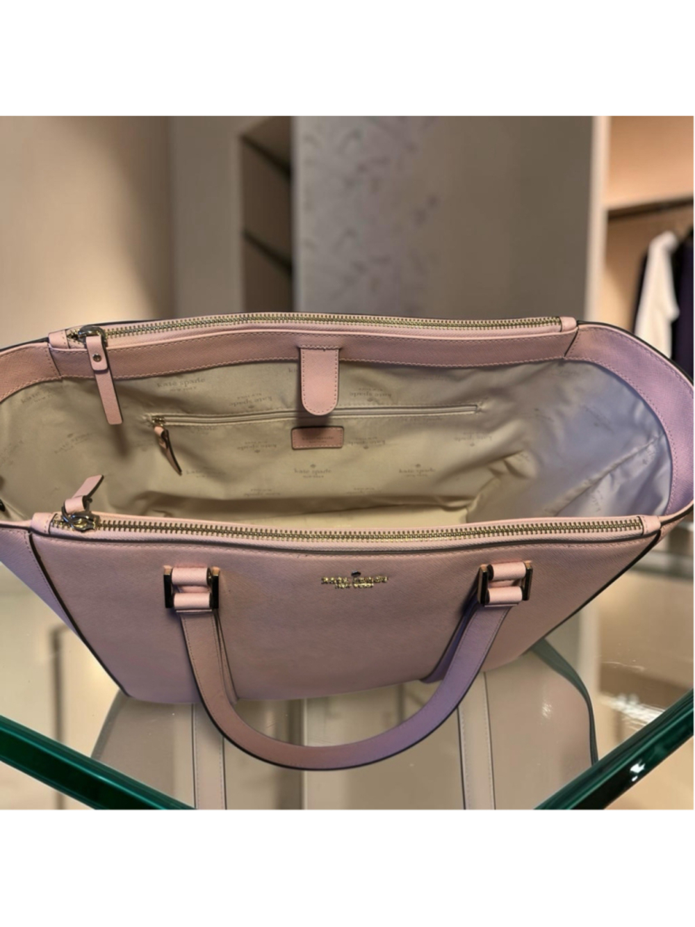 $480 KATE SPADE Newbury Lane Briar Large Tote Pink Leather Zip Handbag EUC - Picture 7 of 14